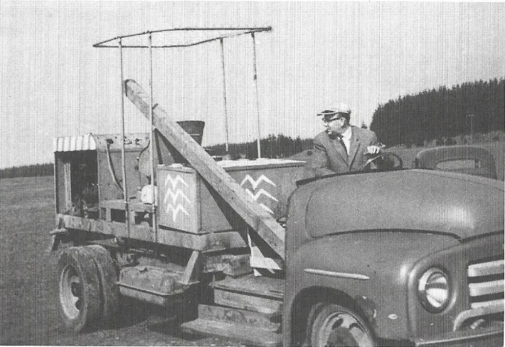 Erste selbstgebaute Schleppwinde am Flugplatz Breitscheid