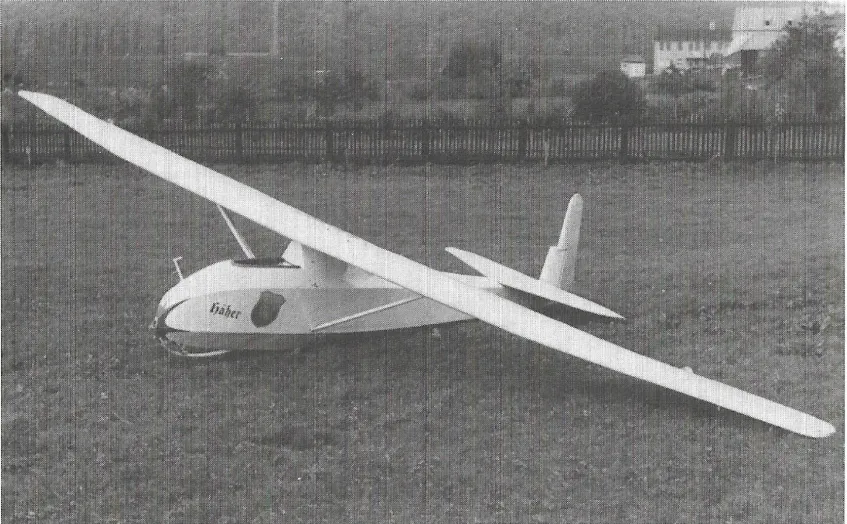 Erste Montage des selbstgebauten Segelflugzeugs auf der Wiese der Gerberei Sonntag